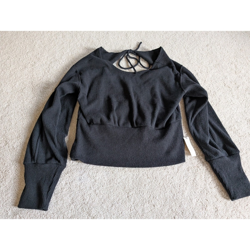 Maeve Anthropologie Black Open Back Tie Sweater XL NWT Ribbed Balloon Sleeve